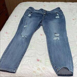 Blue Boyfriend Jeans with Distressed Details
